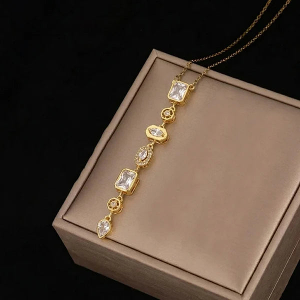 Stainless Steel Clear Crystal Y Necklace