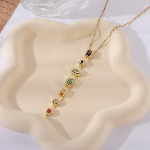 Stainless Steel Multicolor Crystal Y Necklace