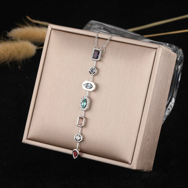 Stainless Steel Silver Multicolor Crystal Y Necklace