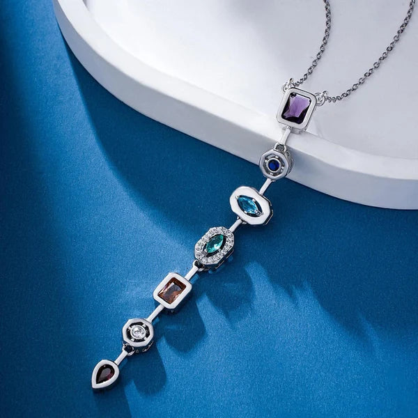 Stainless Steel Silver Multicolor Crystal Y Necklace