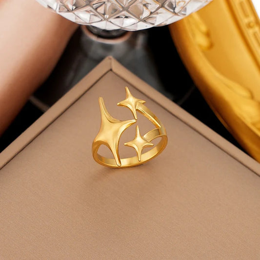 Stainless Steel Starburst Adjustable Ring