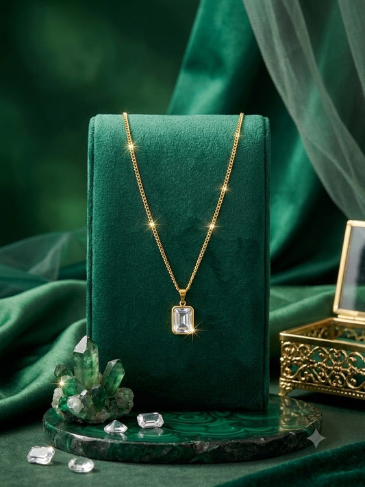 Emerald Cut Crystal Pendant Necklace