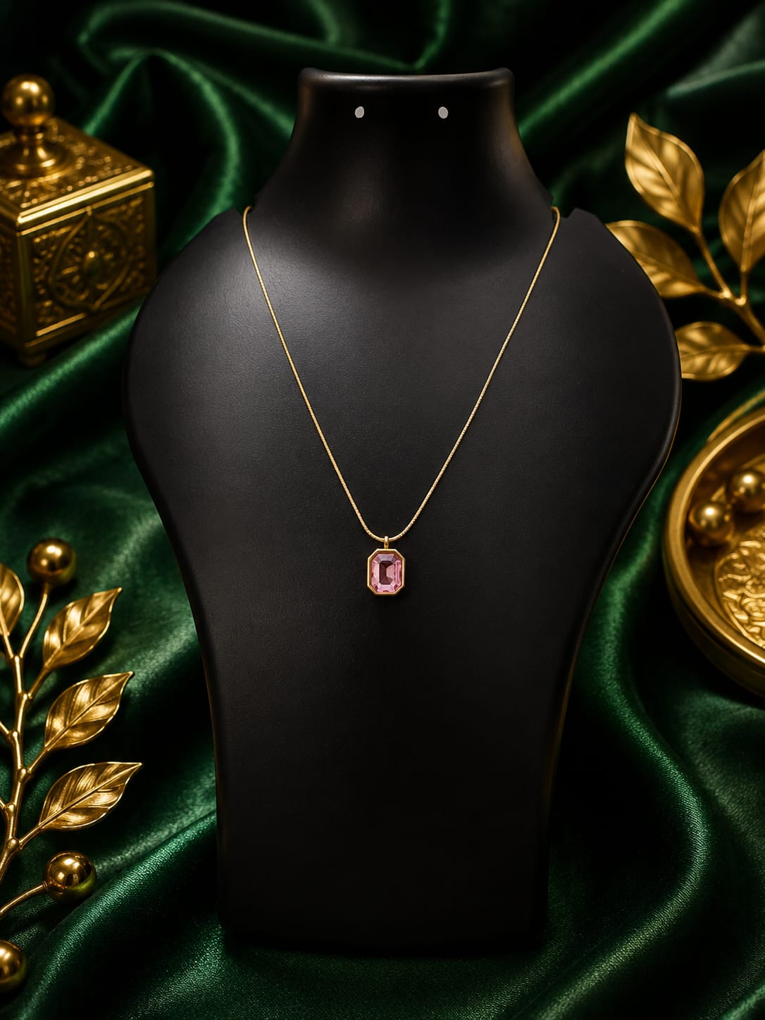 Pink Square Crystal Pendant Necklace