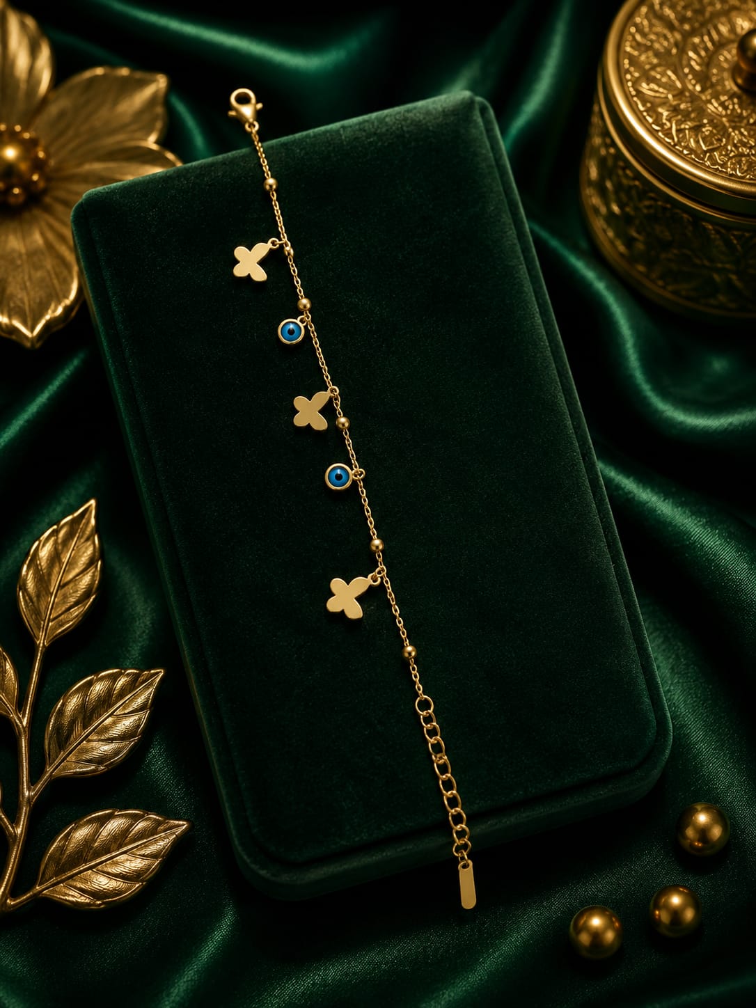 Evil eye Clover Charm Bracelet