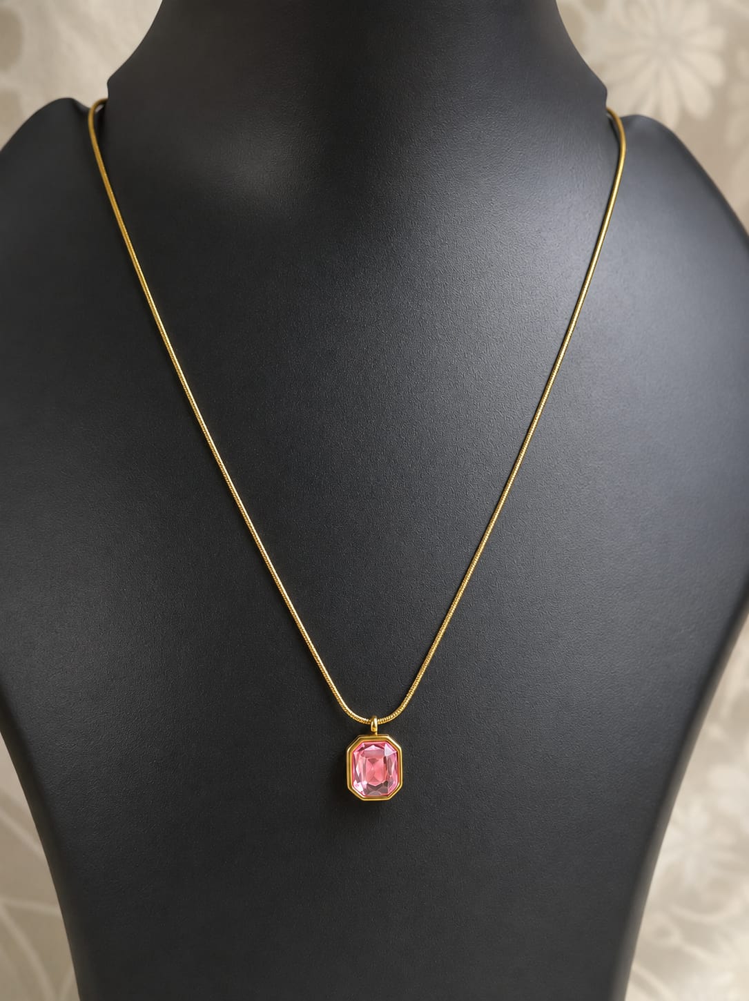 Pink Square Crystal Pendant Necklace