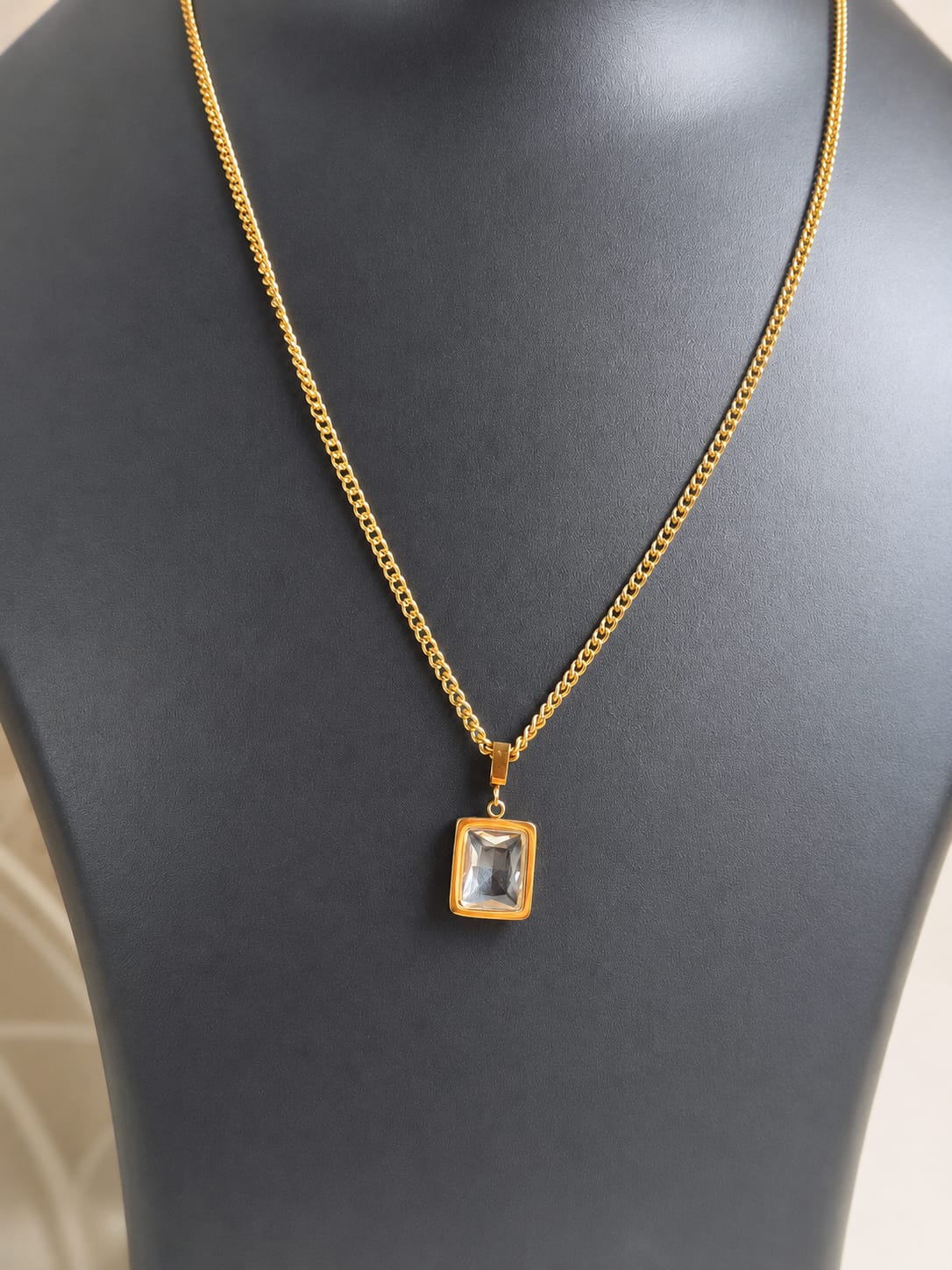 Emerald Cut Crystal Pendant Necklace